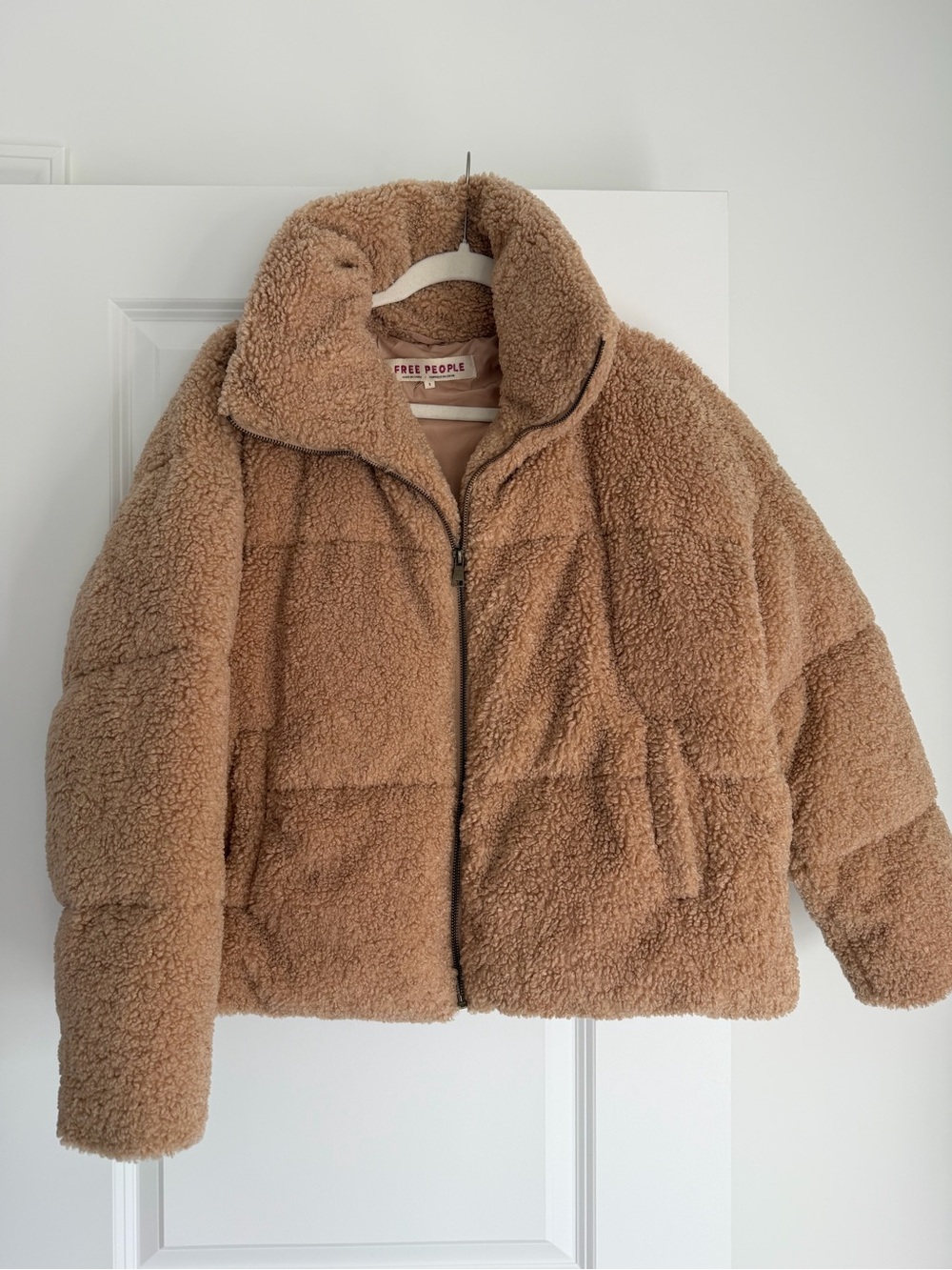 Free People Tan Teddy Jacket with Zip Front